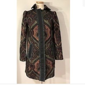 AMAZING HOSS INTROPIA TAPESTRY PAISLEY COAT TRENCH BROWN/GREEN